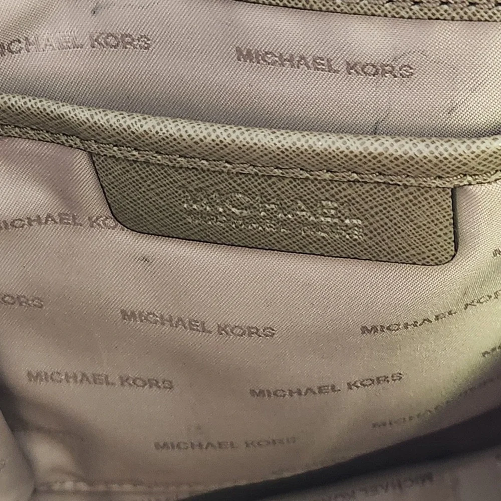Michael Kors Saffiano Leather Tote Satchel‎ Taupe Chain Strap Large Shoulder Bag